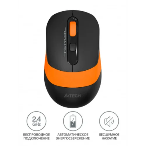 Мышь A4Tech Fstyler FG10S черный/оранжевый оптическая (2000dpi) silent беспроводная USB для ноутбука